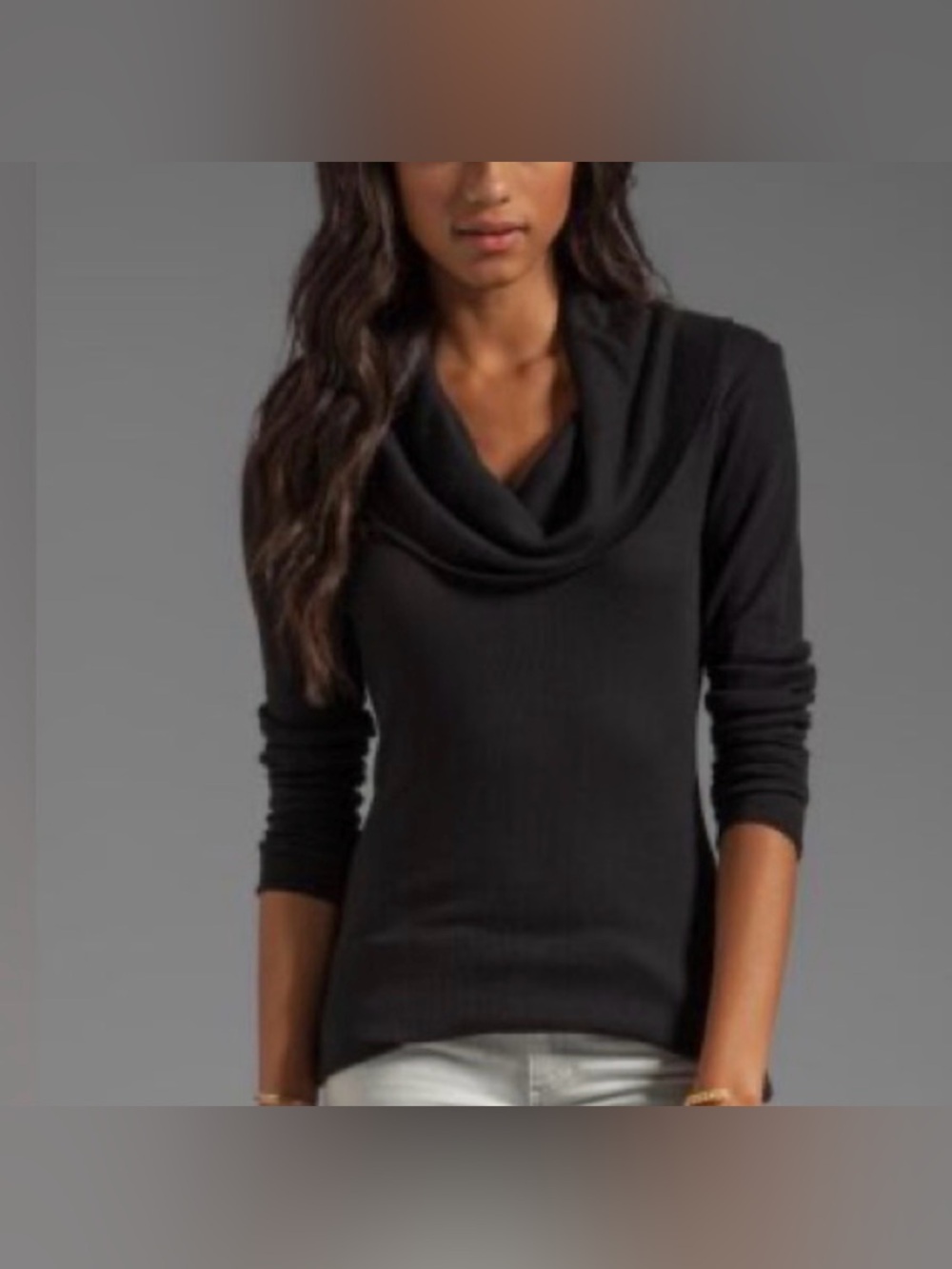 Splendid Black Thermal Cowl Neck Tunic Top Long Sleeve Cotton women large drape
